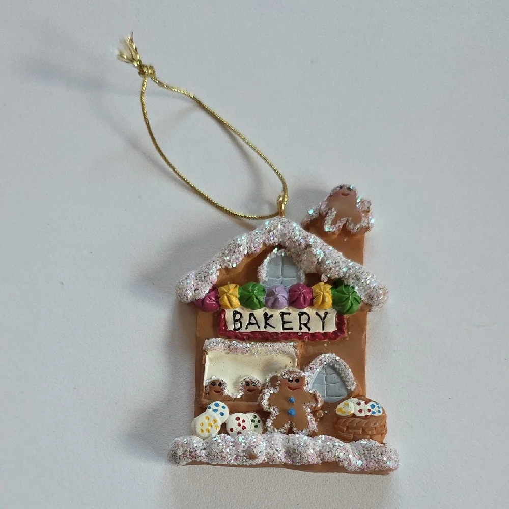 Christmas Ornament - Bakery Gingerbread House Ornament - Brown and Gold